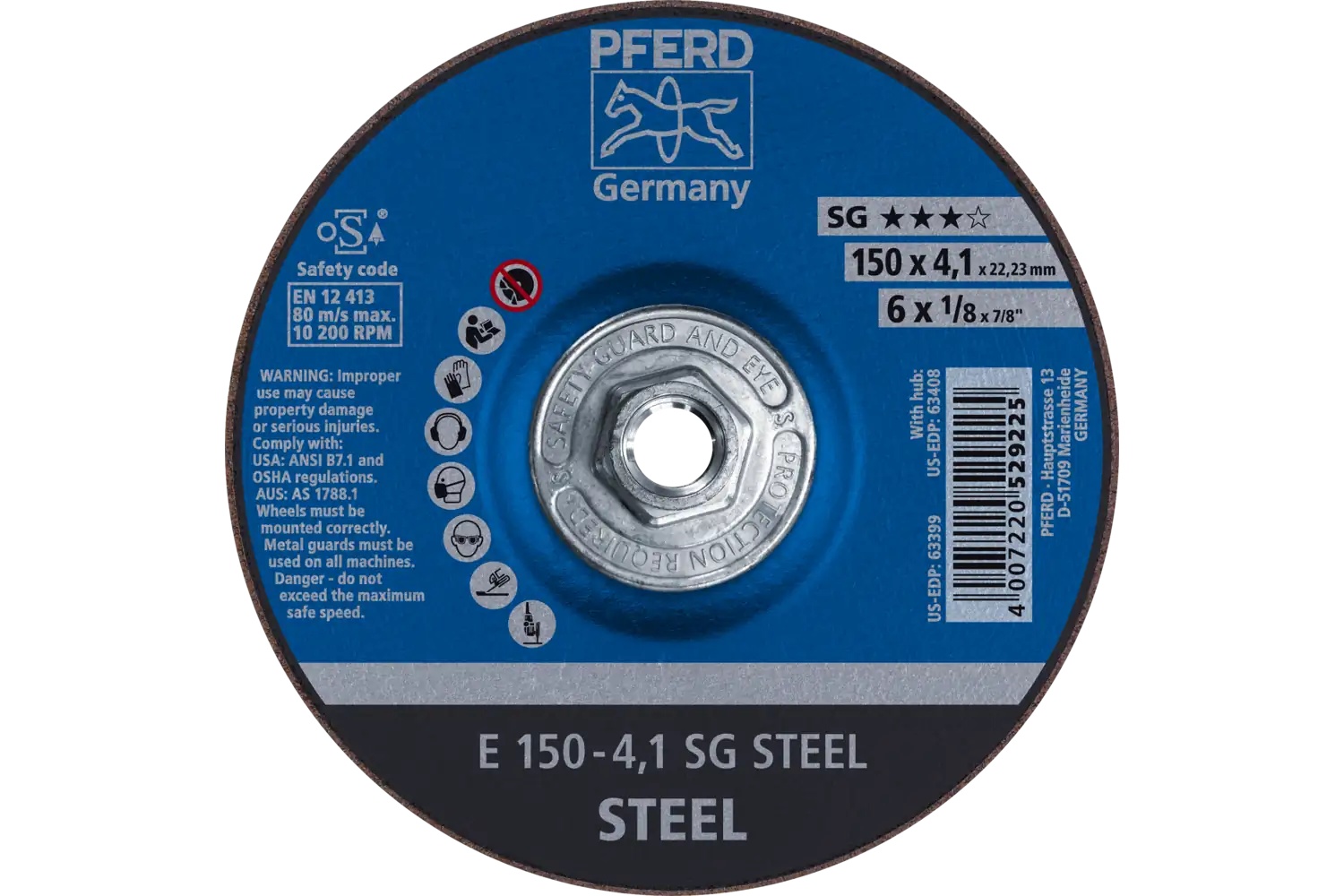 Picture of Pferd Grinding Wheel, 6" X 1/8 X 5/8-11, Sg Steel, T27, Aluminum Oxide